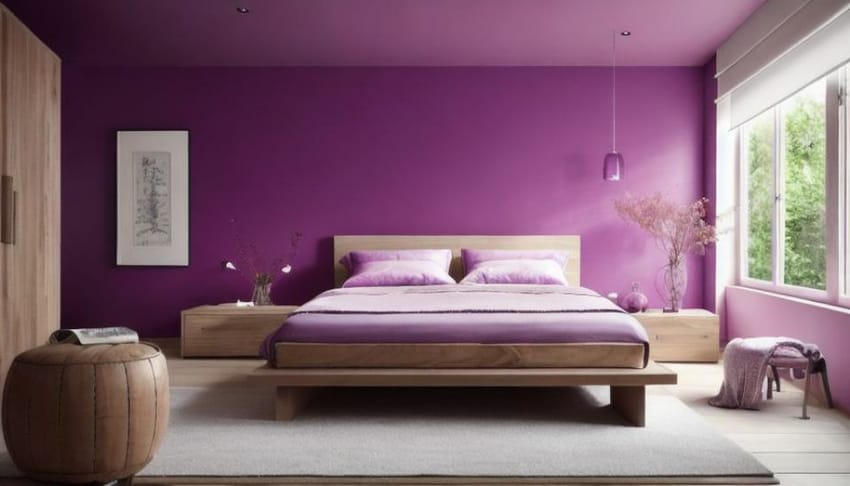 卧室紫色墙壁和家居设计灵感